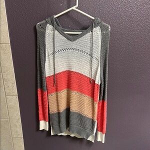 Striped Knit Hoodie Sweater
